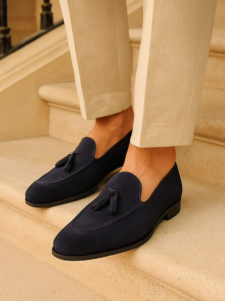Tassel-Embellished Suede Loafers