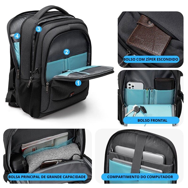 Michigan Executive Backpack - Waterproof 17-Inch Laptop Compatible with USB Charging Port