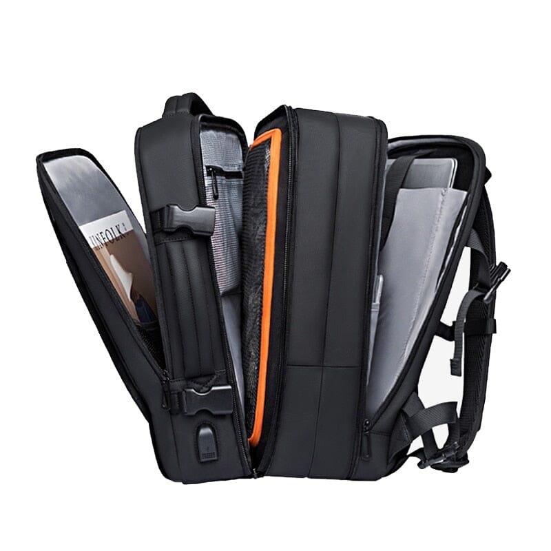 Deluxe Expandable Travel Backpack - Accommodates 17" Laptops, Waterproof Design, USB Charging Port Included