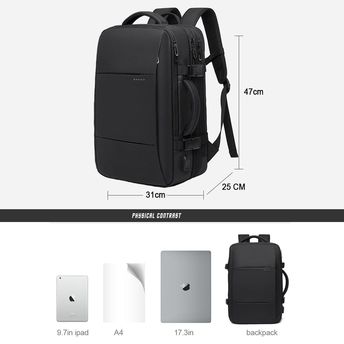 Deluxe Expandable Travel Backpack - Accommodates 17" Laptops, Waterproof Design, USB Charging Port Included